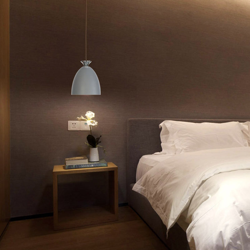 Minimalist Metallic Grey Domed Pendant Light For Bedroom