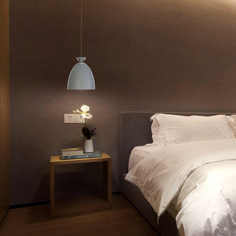 Minimalist Metallic Grey Domed Pendant Light For Bedroom