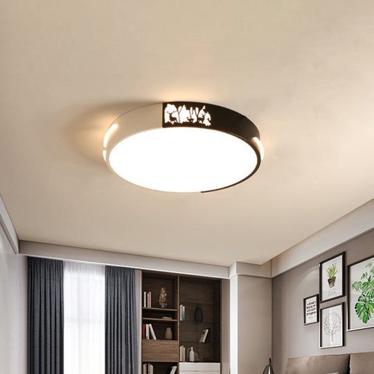 Contemporary Black And White Metal Flush Ceiling Light With Led Recessed Diffuser In White/Warm -