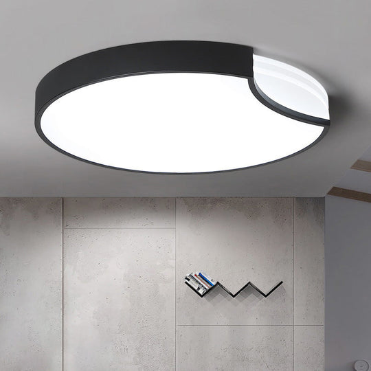 Modern Led Bedroom Flush Mount Lighting With White/Black Metal Shade And Diffused Warm Light Black /