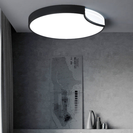 Modern Led Bedroom Flush Mount Lighting With White/Black Metal Shade And Diffused Warm Light