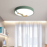 Contemporary Round Metal Led Close To Ceiling Lamp With Wooden Moon And Star Decoration -