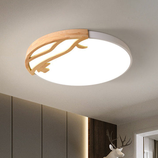 Modern Led Flush Mount Ceiling Light With Wood Frame And Acrylic Diffuser (White/Warm 16’/19.5’