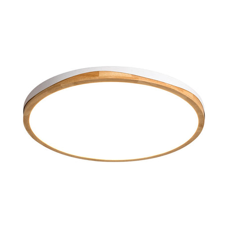 Modern Wood Round Flush-Mount Light Fixture - 14’/18’/21.5’ Wide Led White/Warm