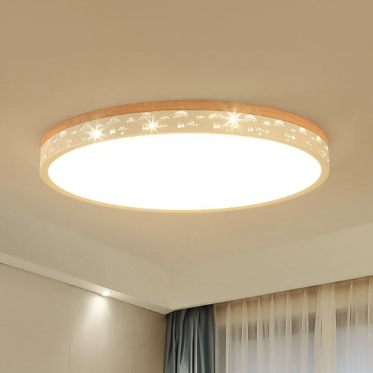 Modern Led Flush Light Fixture: Wood Circle Design With Acrylic Diffuser - White/Warm