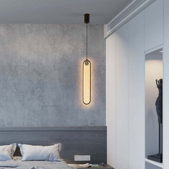 Minimalist Led Oval Metallic Pendulum Pendant In Natural Light - Black Hanging Ceiling