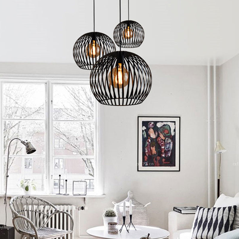 Modern Metal Sphere Pendant Light - 7-14’ Diameter 1-Light Black/White Ceiling Lamp