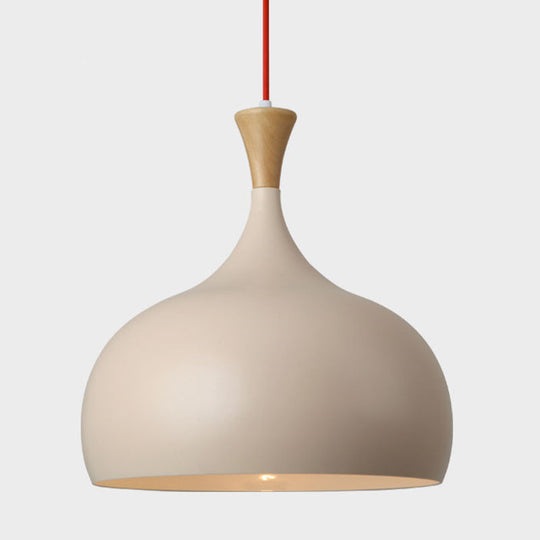 Modern Metal Ceiling Lamp - Brown Hanging Light Fixture With Wood Cap