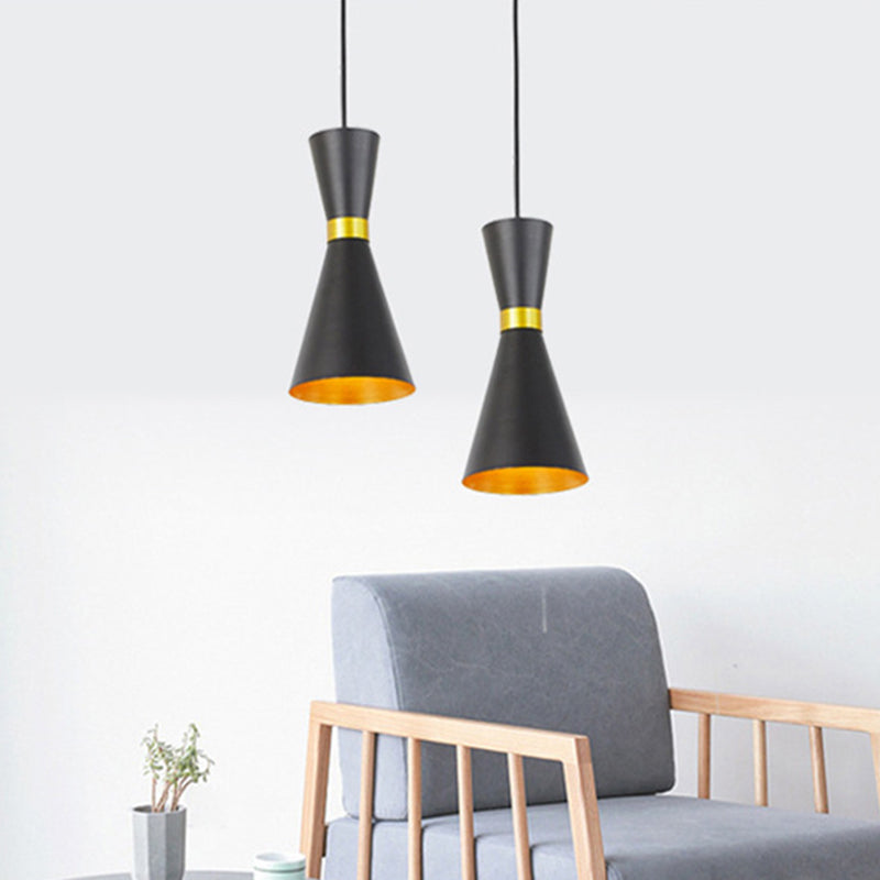 Modern Tapered Pendant Ceiling Lamp In Black/White - Metal 1 Bulb Suspension Lighting