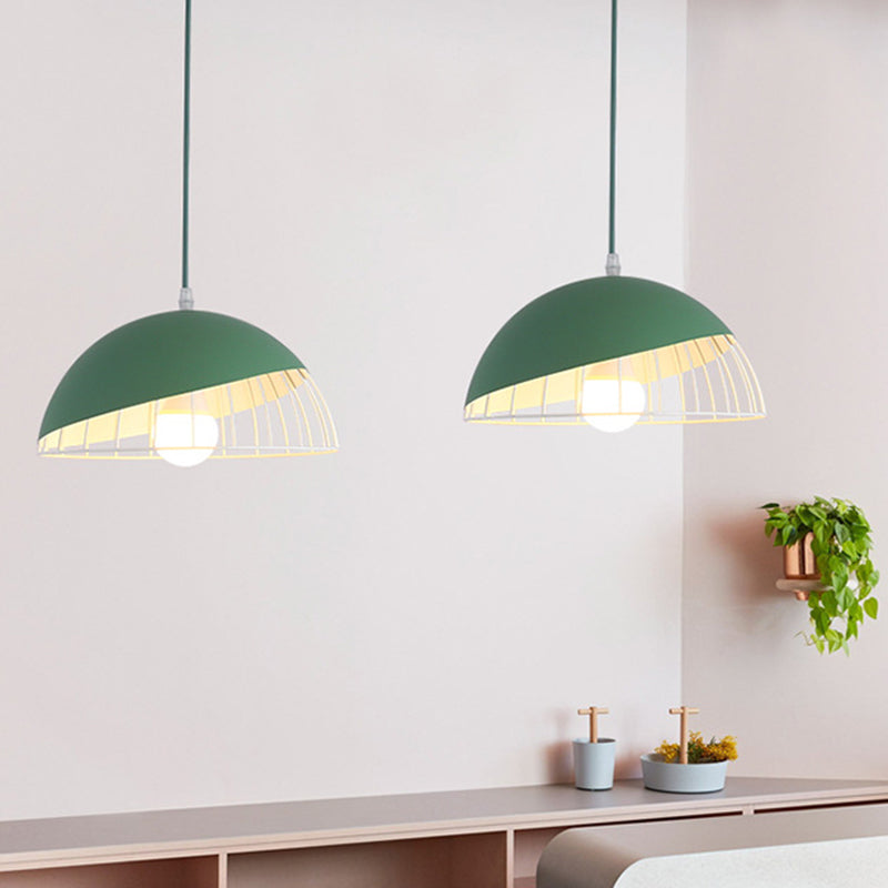 Modern Dining Room Pendant Light With Domed Metal Shade - Black/Blue/Green Suspended Lighting