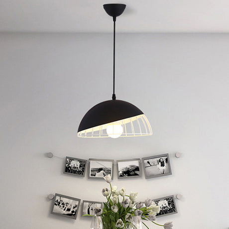 Modern Dining Room Pendant Light With Domed Metal Shade - Black/Blue/Green Suspended Lighting