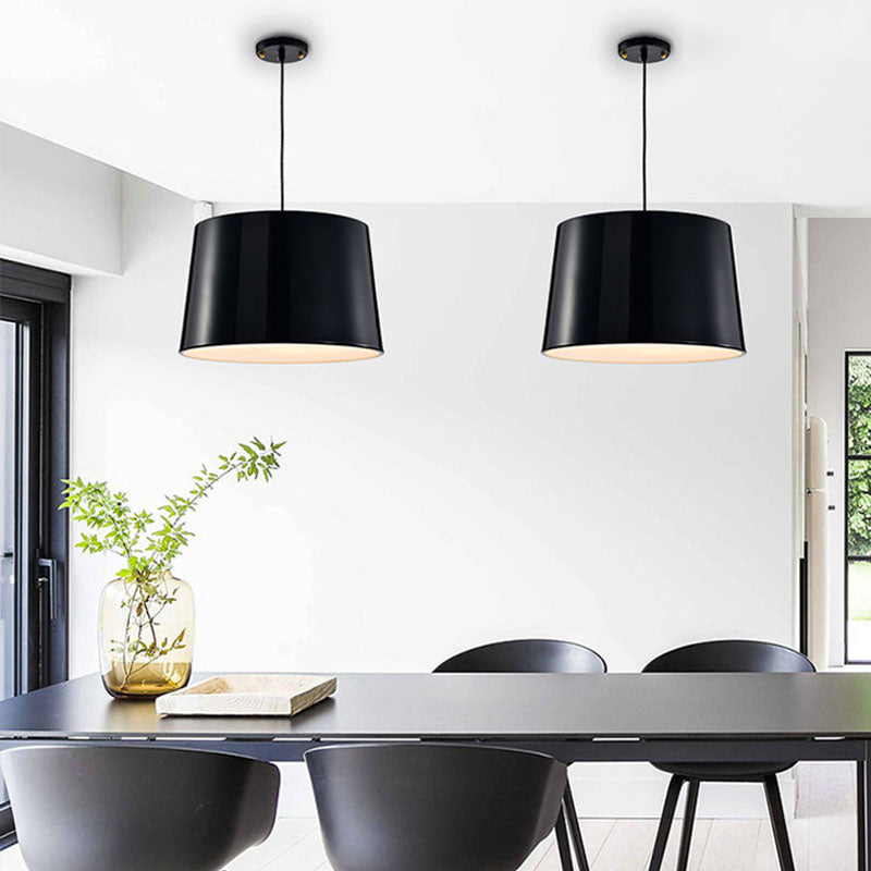 Modern 1-Bulb Black/White Drum Pendant Light With Metal Shade Hanging Ceiling Lighting