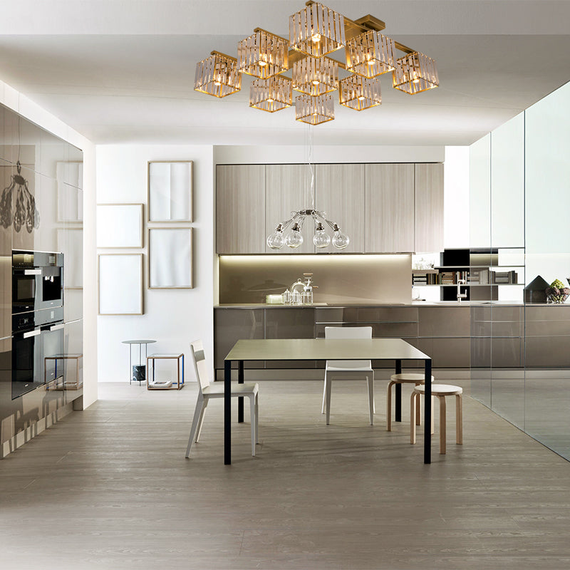 Square Crystal Rod Ceiling Light Fixture - Modern Semi Flush Mount With Tri-Sided Design (4/6/9