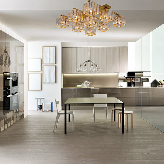 Square Crystal Rod Ceiling Light Fixture - Modern Semi Flush Mount With Tri-Sided Design (4/6/9