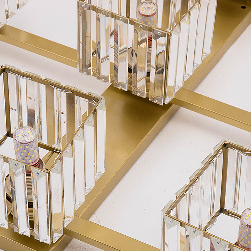 Square Crystal Rod Ceiling Light Fixture - Modern Semi Flush Mount With Tri - Sided Design (4/6/9