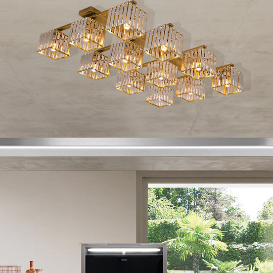 Square Crystal Rod Ceiling Light Fixture - Modern Semi Flush Mount With Tri-Sided Design (4/6/9