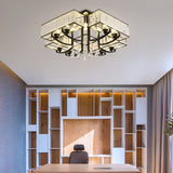 Contemporary Black Semi Flush Mount Lamp With Crystal Rods - 4/8 Light Options