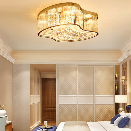 Modern Geometric Crystal Flush Mount Ceiling Light Fixture - 4-Gold Head Design