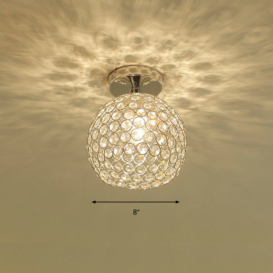 Sleek Chrome Globe Ceiling Mounted Light Fixture: Elegant 1 - Head K9 Crystal Semi Flush