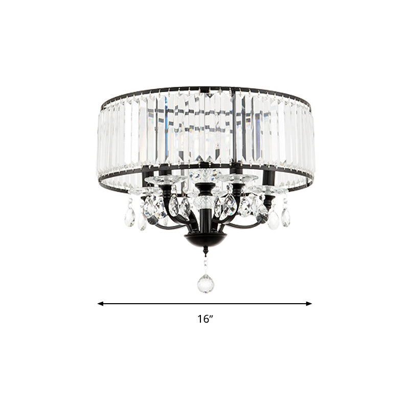Contemporary 4 - Head Semi Flush Crystal Light Fixture: Round Block Design In Black With White