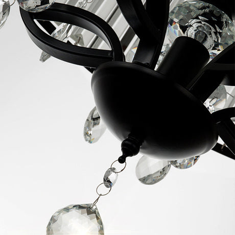 Contemporary 4-Head Semi Flush Crystal Light Fixture: Round Block Design In Black With White