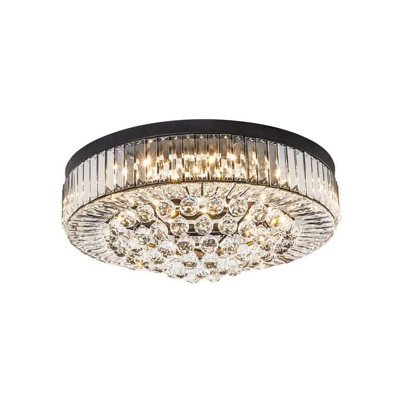 Modern Black Led Crystal Block Drum Ceiling Light Stepless Dimming 3 Color + Remote Control