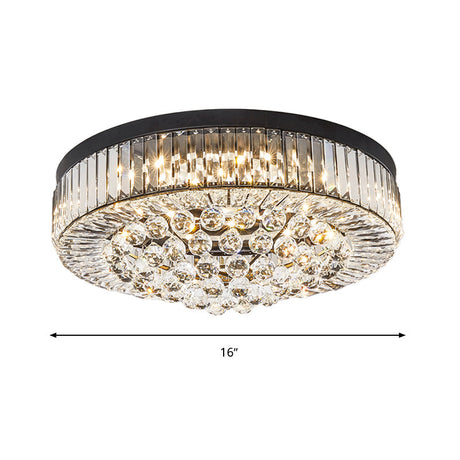 Modern Black Led Crystal Block Drum Ceiling Light Stepless Dimming 3 Color + Remote Control