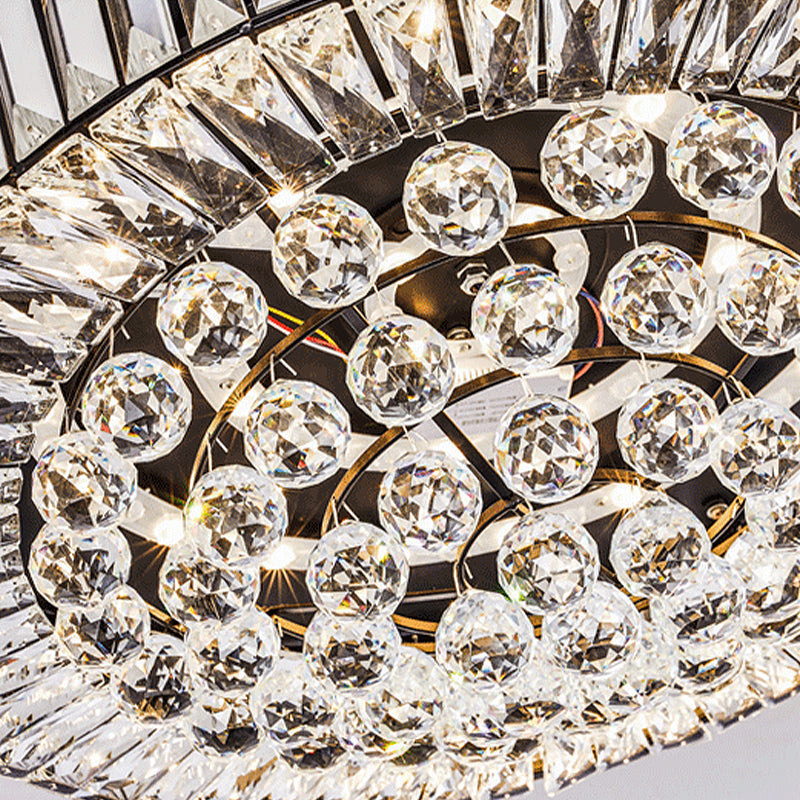 Modern Black Led Crystal Block Drum Ceiling Light Stepless Dimming 3 Color + Remote Control