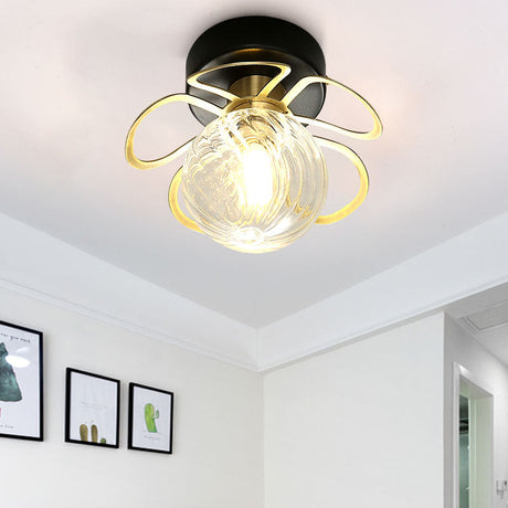 Swirl Crystal Flower Semi Flush Mount Lamp - Minimalist Design With 1/3 Lights Black/Gold Ceiling