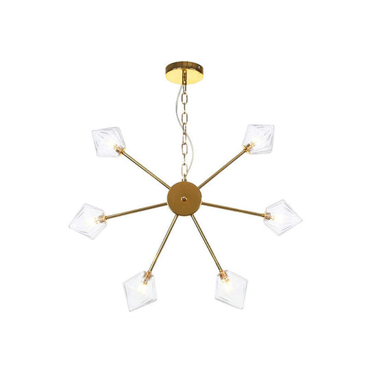 Industrial Amber/Clear Glass Diamond Shade Chandelier Lamp With Multiple Heads In