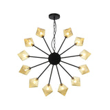 Diamond Shade Hanging Industrial Chandelier Lamp With Amber/Clear Glass - 6/9/12 Heads