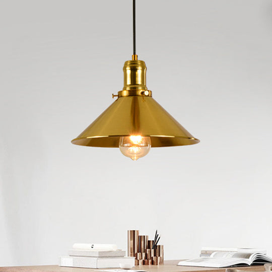 Brass Industrial Style Metal Pendant Lighting For Dining Room - Conical Hanging Lamp