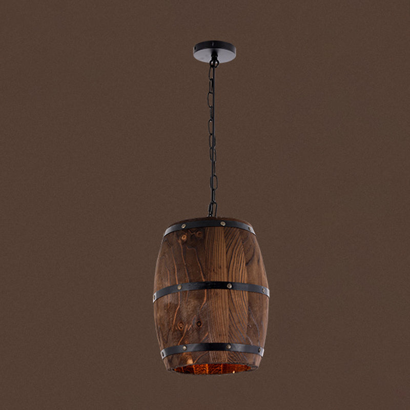 Rustic Barrel Pendant Lamp - 10’/12’ Wide Wood Hanging Light In Brown