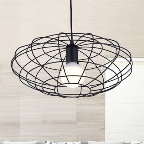 Vintage Metal Cage Pendant Light For Living Room - Black