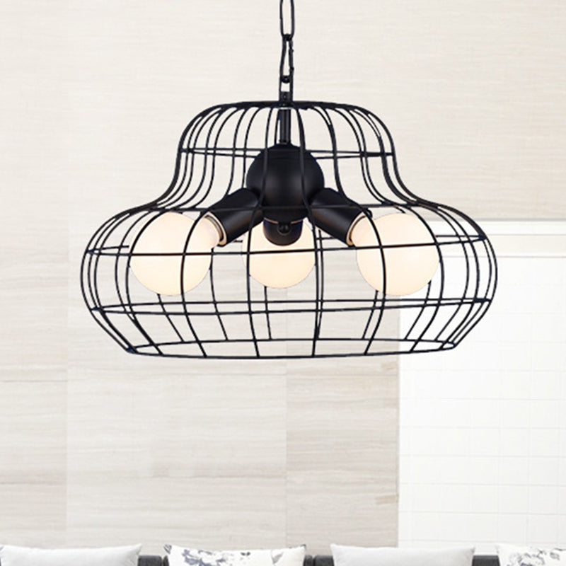 Vintage Metal Black Chandelier Pendant Lamp - 3 Lights For Living Room Lighting
