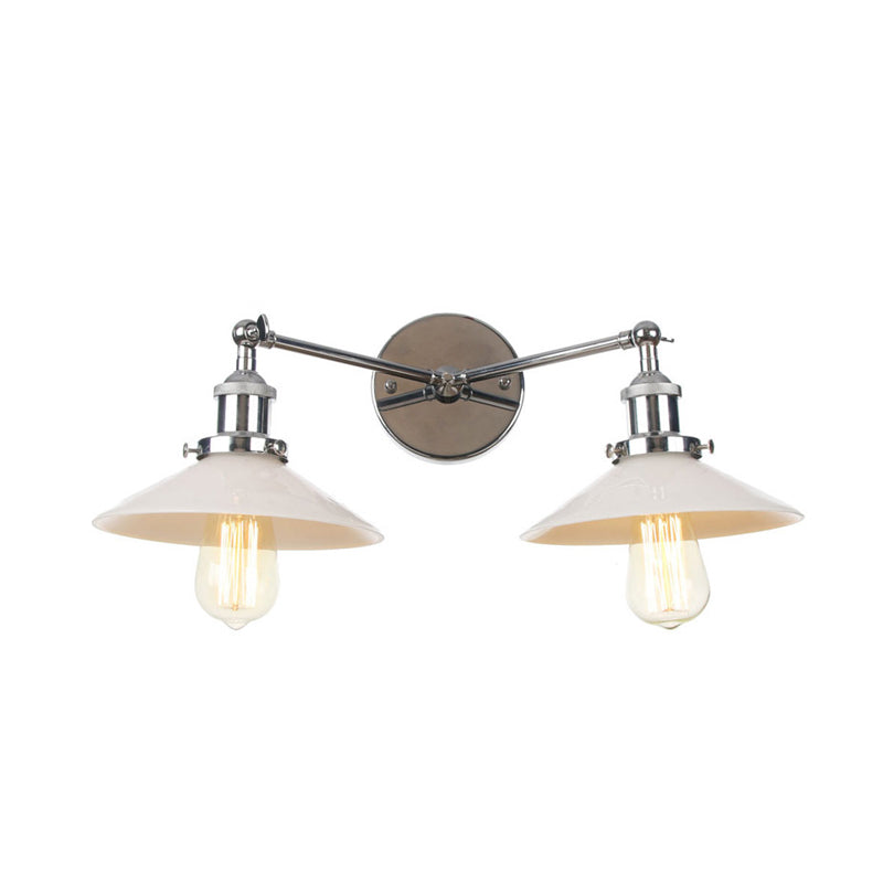 Vintage Cone Opal Glass Sconce Wall Hanging Light - 2 Lights Bronze/Copper/Brass