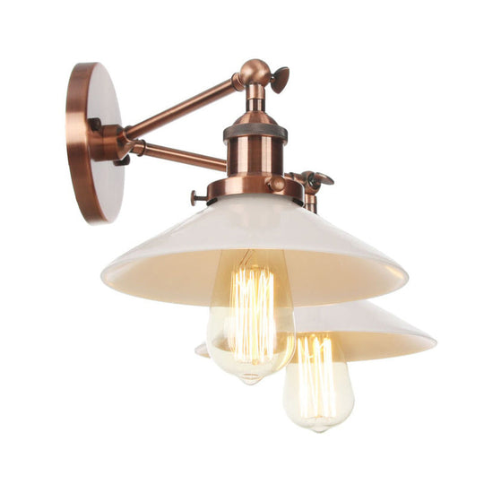 Vintage Cone Opal Glass Sconce Wall Hanging Light - 2 Lights Bronze/Copper/Brass