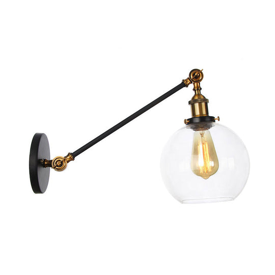 Farmhouse Wall Lighting: Clear Glass Globe 1-Light Fixture In Black/Brass/Bronze 8/12 L