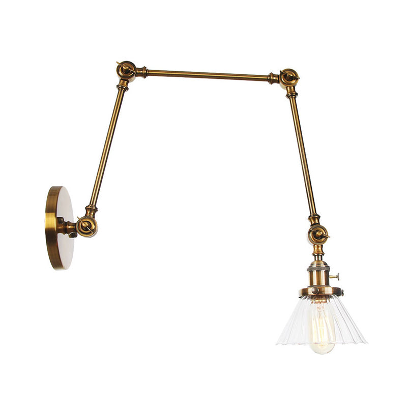 Industrial Cone Wall Light With Clear/Amber Glass And Arm - Black/Bronze/Brass (8+8/8+8+8)