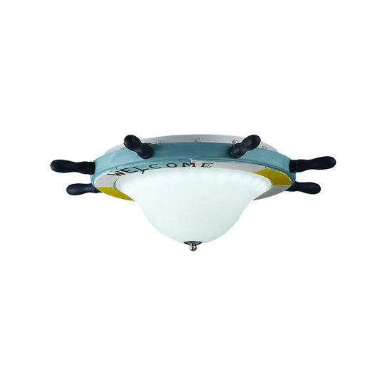 Seaside Metal Flush Ceiling Light: Steering Wheel Design White Finish