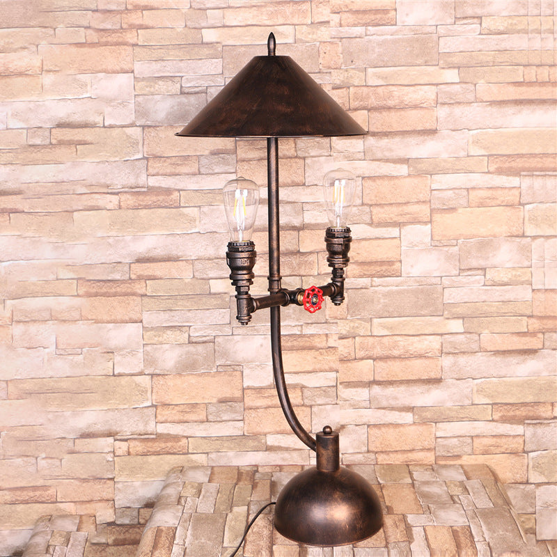 Antique Bronze Metal Desk Lamp With Industrial Style Cone Design And Pipe Accent