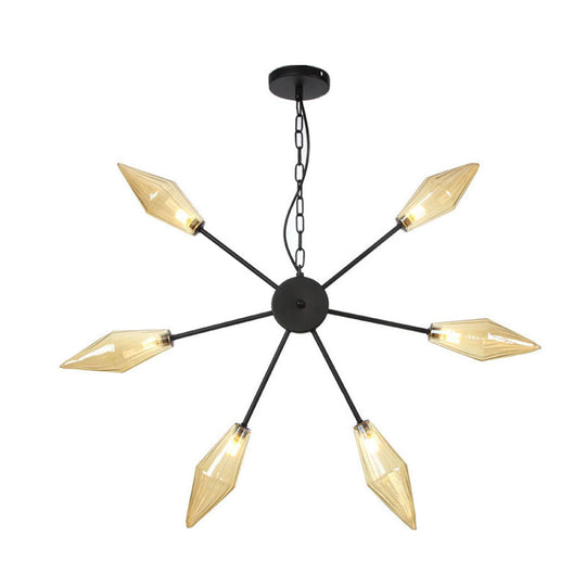 Lustre industriel moderne Sputnik avec verre ambré/transparent - 6/9/12 lumières - Finitions noir/cuivre/chrome