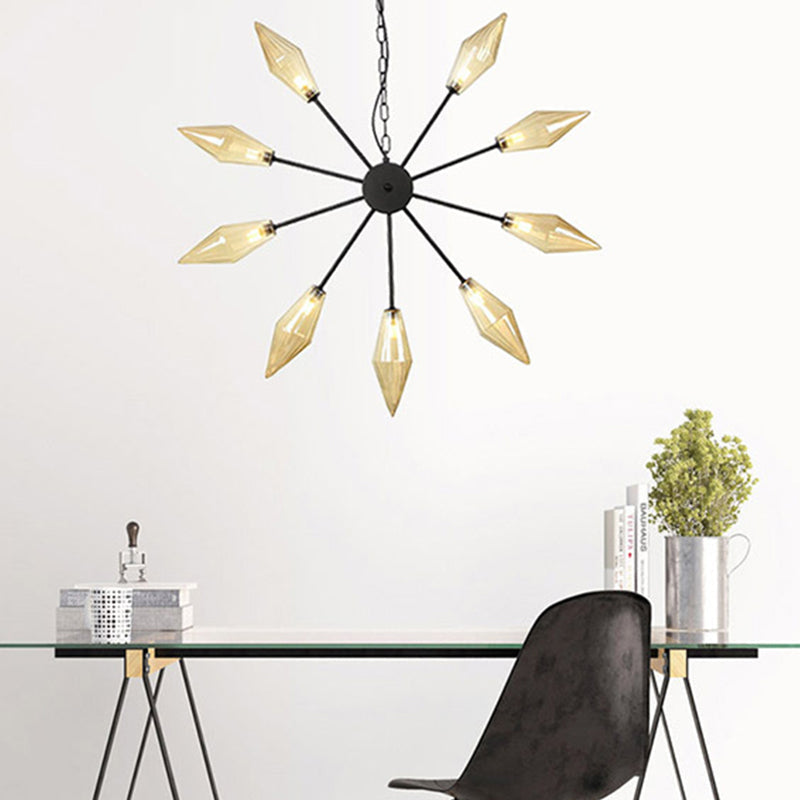 Lustre industriel moderne Sputnik avec verre ambré/transparent - 6/9/12 lumières - Finitions noir/cuivre/chrome