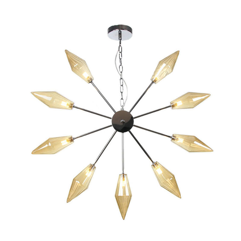 Lustre industriel moderne Sputnik avec verre ambré/transparent - 6/9/12 lumières - Finitions noir/cuivre/chrome