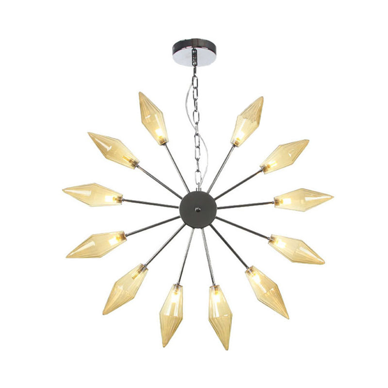 Lustre industriel moderne Sputnik avec verre ambré/transparent - 6/9/12 lumières - Finitions noir/cuivre/chrome