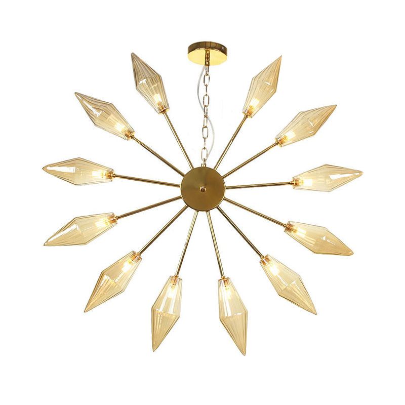 Lustre industriel moderne Sputnik avec verre ambré/transparent - 6/9/12 lumières - Finitions noir/cuivre/chrome