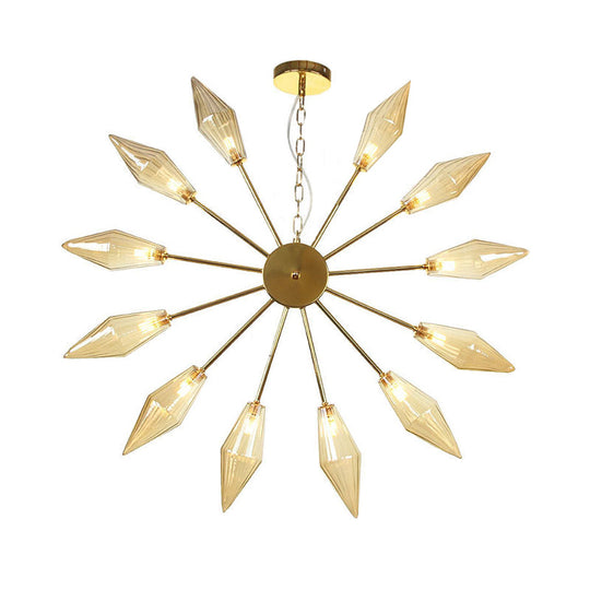 Lustre industriel moderne Sputnik avec verre ambré/transparent - 6/9/12 lumières - Finitions noir/cuivre/chrome