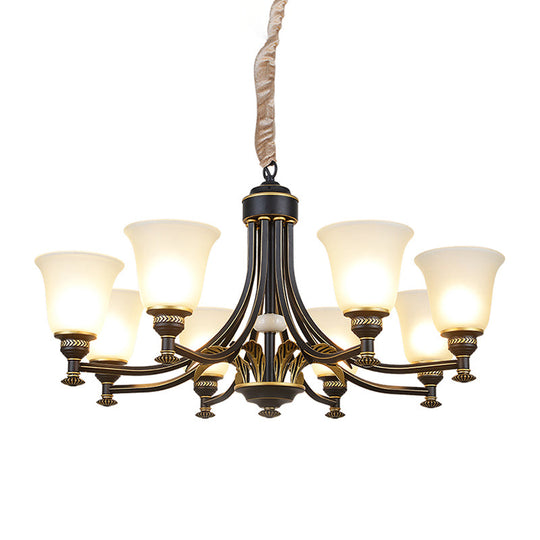 Radial Ceiling Chandelier - Black & Gold With Traditional Cream Glass 3/5/6 Heads Living Room