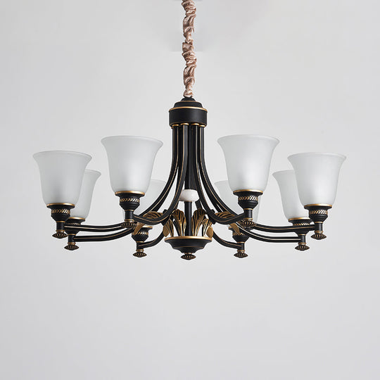 Radial Ceiling Chandelier - Black & Gold With Traditional Cream Glass 3/5/6 Heads Living Room