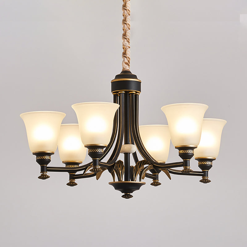 Radial Ceiling Chandelier - Black & Gold With Traditional Cream Glass 3/5/6 Heads Living Room